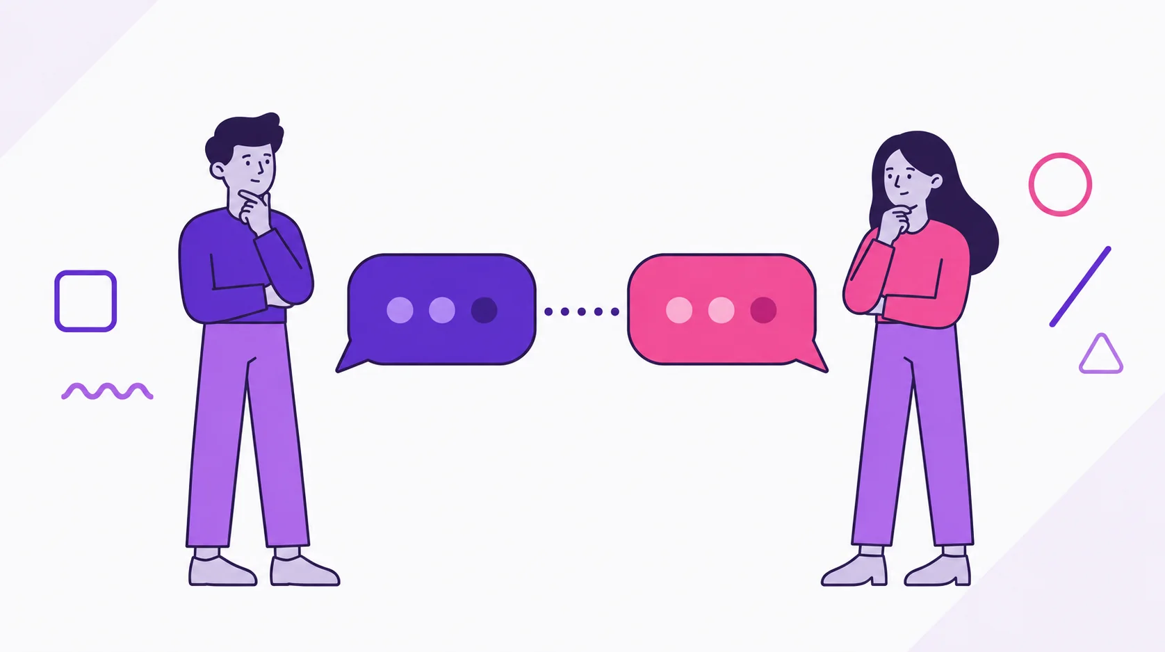 Two partners thinking beside separate speech bubbles, showing an honest conversation about hidden debt.