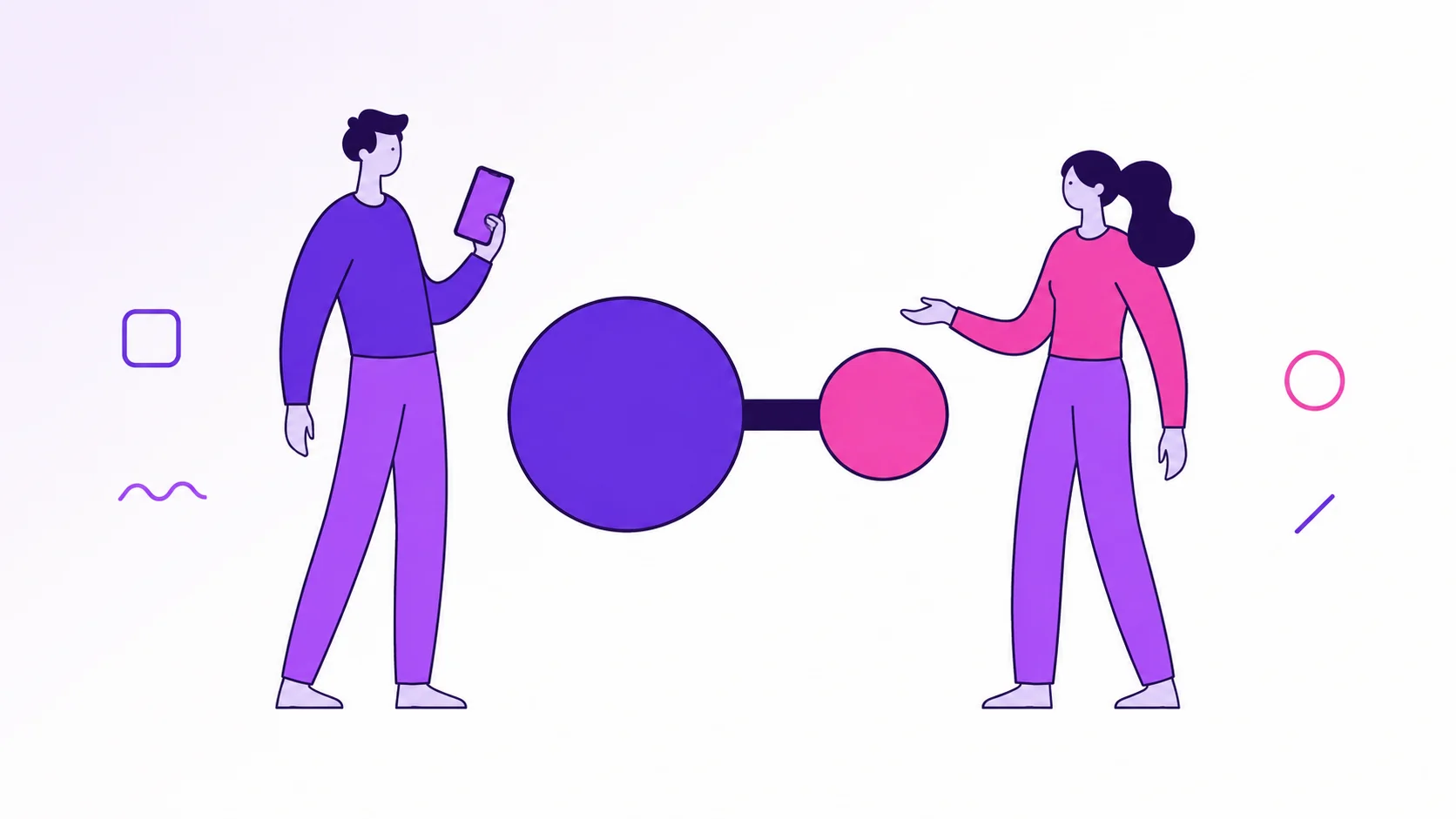Two partners calmly reviewing a proportional split diagram in dividi.